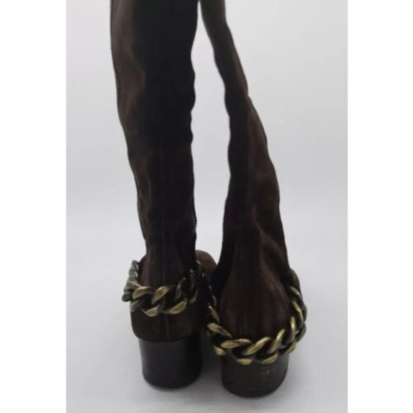 Michael Kors Riding Boot Womens Size 6 M Chain Embellishment Brown Suede Zip Up - Picture 4 of 11